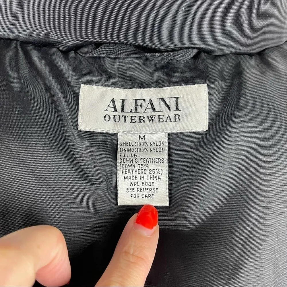 Alfani Black Quilted Feather Down Full Zip Puffer Coat Jacket Medium - Image 12