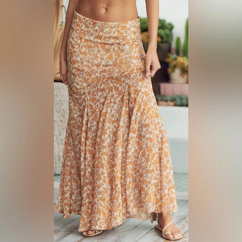 Free People Lilith Cream Orange and Cream Floral maxi Shirt - Image 3