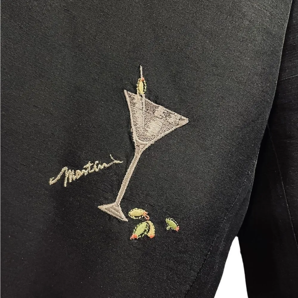 SLB Vintage Silk Embroidered Martini Cocktail Party Novelty Cropped Trousers Size 10 - Image 5