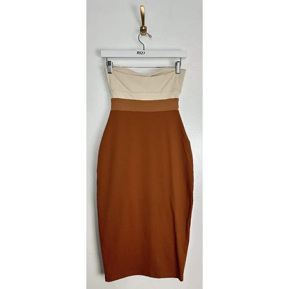 SUSANA MONACO Colorblock Cutout Detail Tube Midi Dress in Toffee Size X-Small - Image 7
