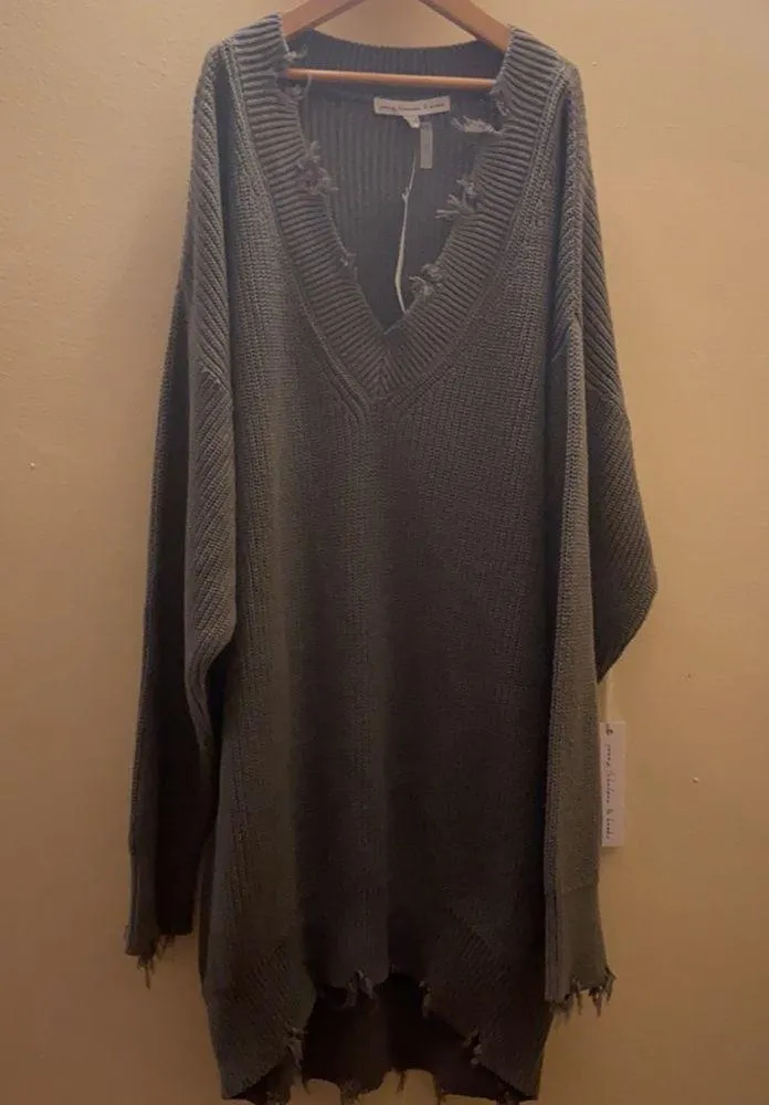 oung Fabulous & Broke Run Away distressed V-neck sweater S/M - Image 4