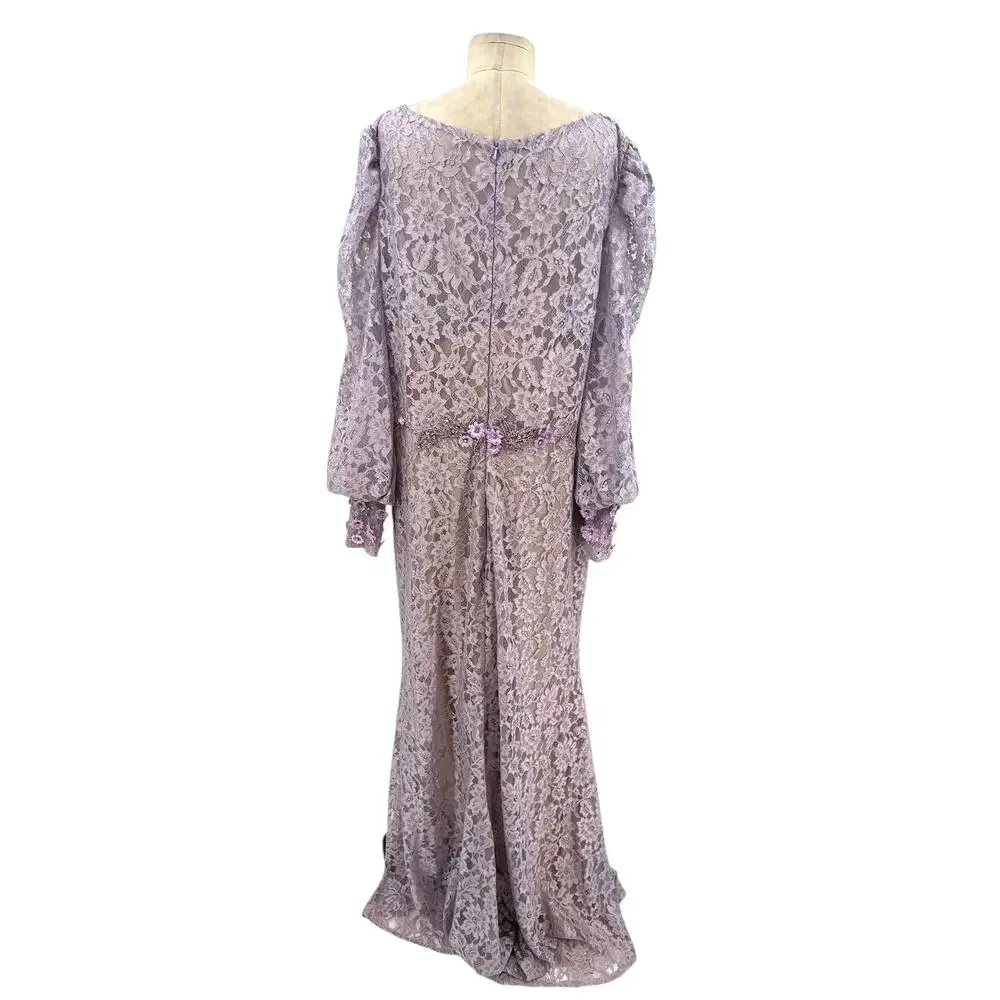 Mac Duggal Beaded Detail Lace Long Sleeve Gown Vintage‎ Lilac Size 18 - Image 10