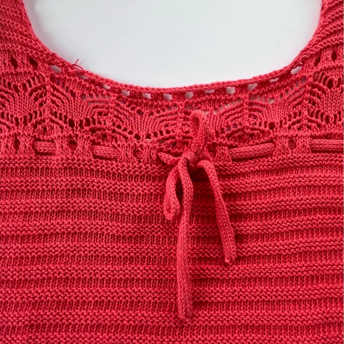 Y2K Jolie & Joy Knit Crochet Crop Womens Tank Top Sz 2X Coral Coquette Festival Orange - Image 3