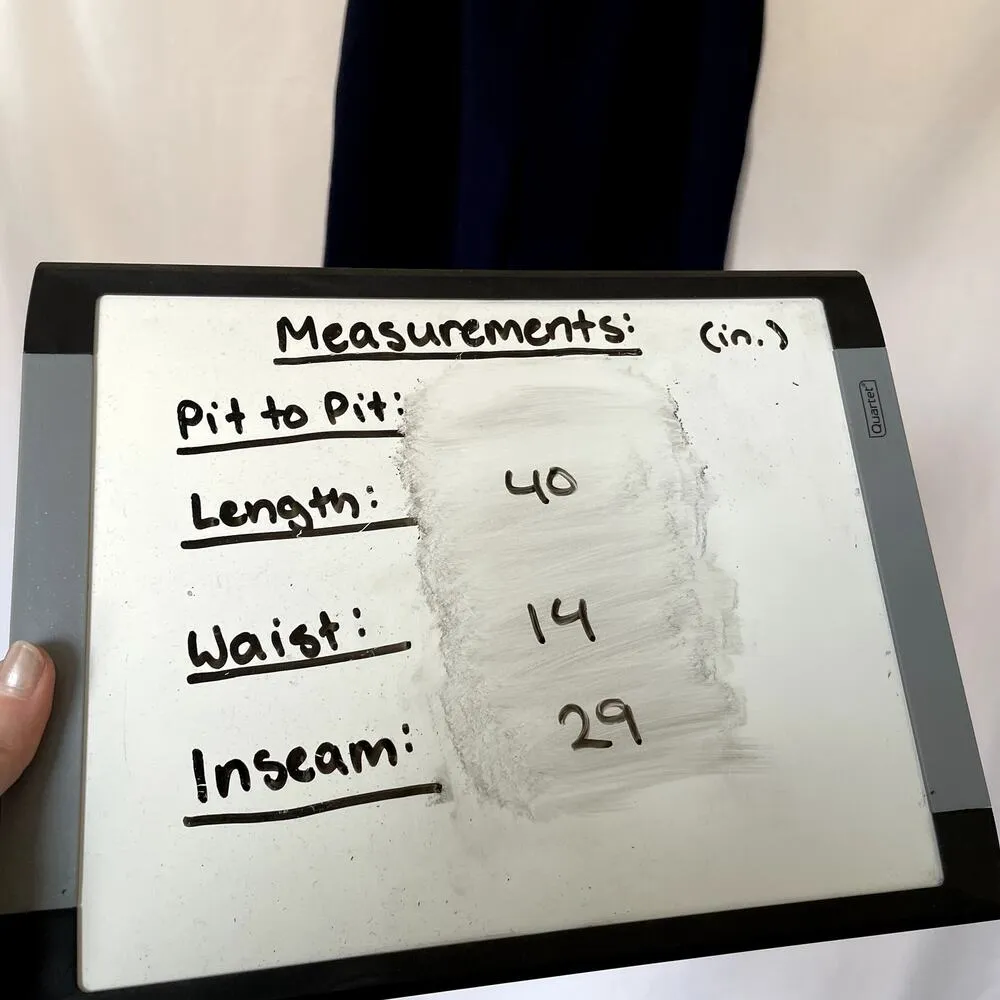 Wide leg navy blue trousers high waist pockets belt loops women's 28 inch waist - Image 3