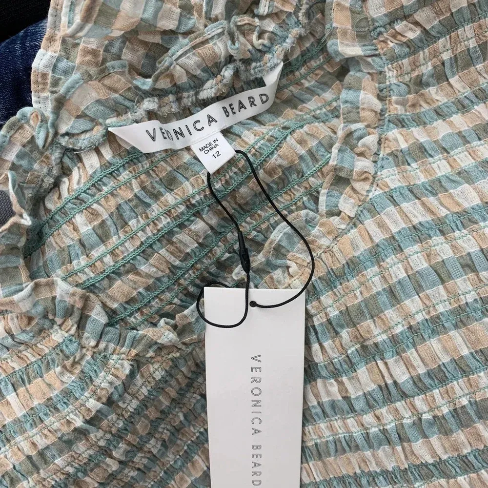 Veronica Beard Cici White‎ Seersucker Smocked Mini Dress Ruffle Hem Size 12 NWT - Image 12