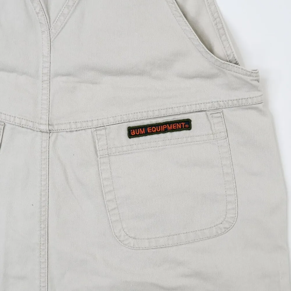 Vintage 90s Bum Equipment Jeans Khaki & Orange Denim Overall Shorts Tan Size M - Image 10