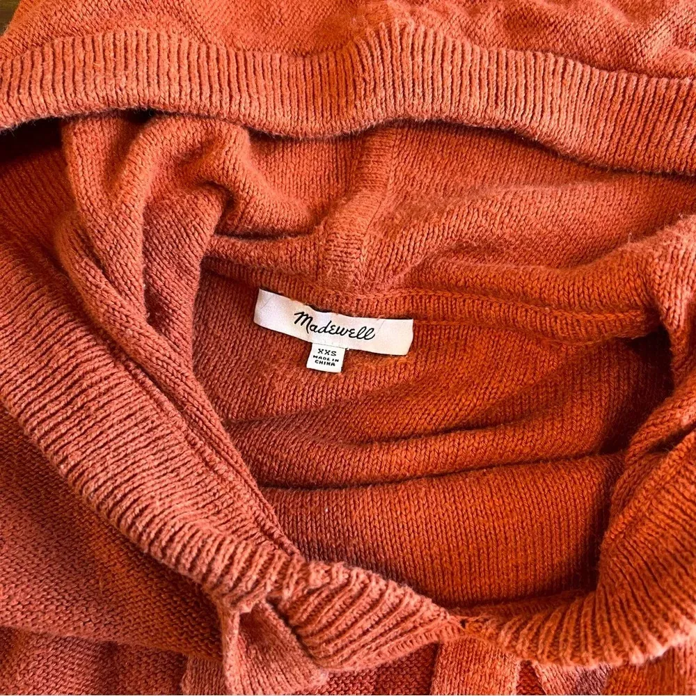 Madewell Clairview Hoodie Sweater Crop Sporty Short Textured Vintage Orange XXS - Image 6