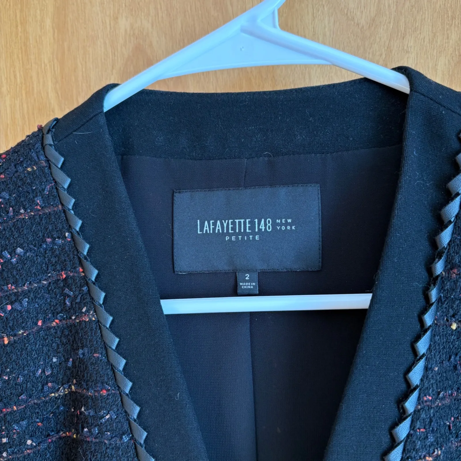 Lafayette 148 New York Petite Black Multi Color Tweed Trim Blazer Jacket Size 2 - Image 2