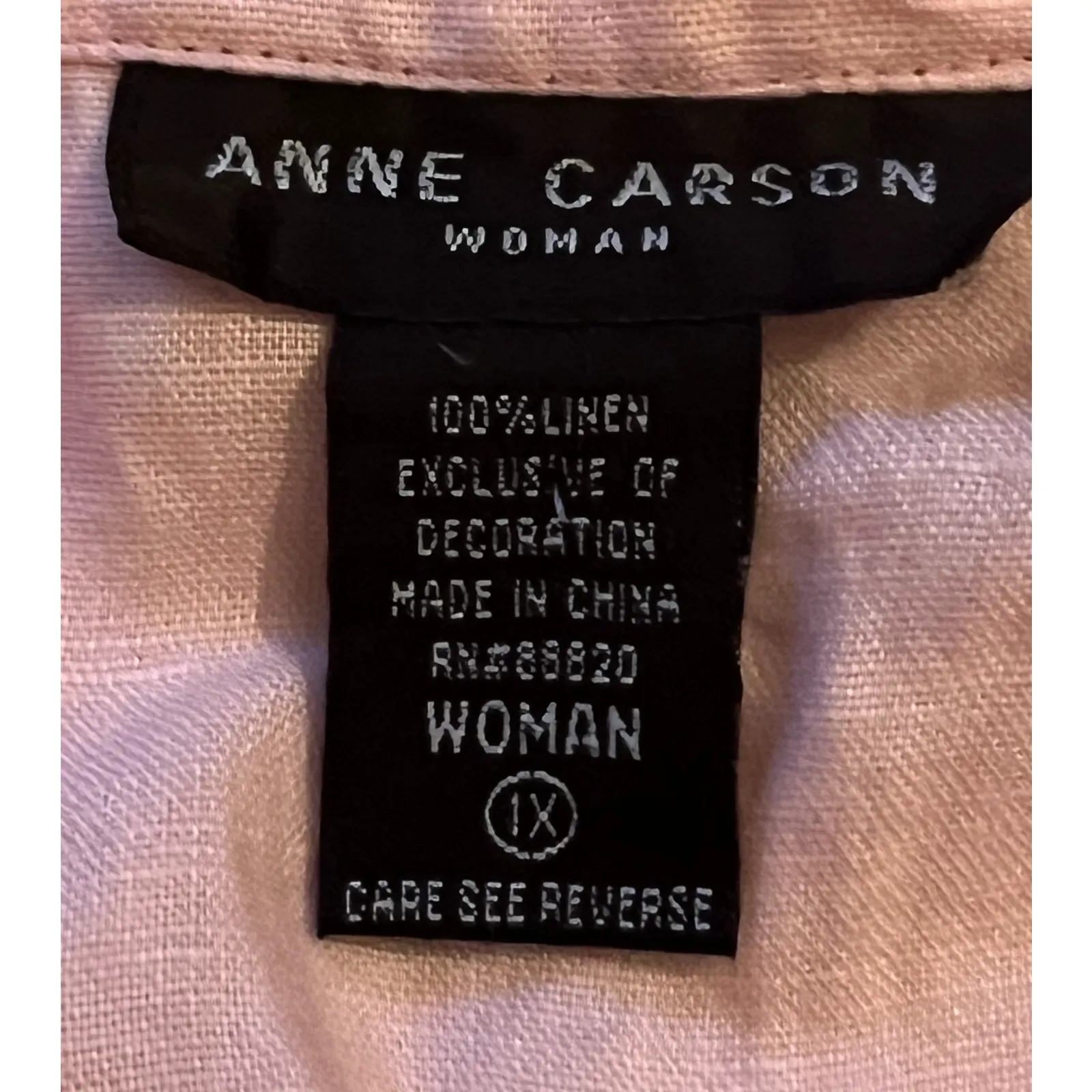 Anne Carson Womens Linen Blouse Size 1X Pink Button Up Front Sequins Side Slits - Image 2