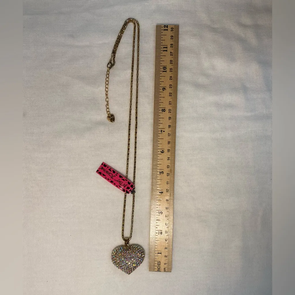 Betsey Johnson Gold Heart Necklace with Multicolor Sparkle | Aurora Borealis - Image 4