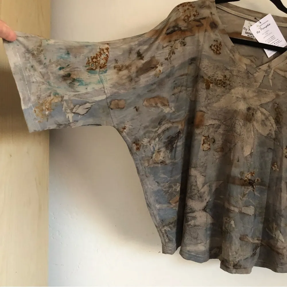 DISENOS Naturales By Poupee 100% cotton top natural dye natural colors gray tan Size L - Image 6