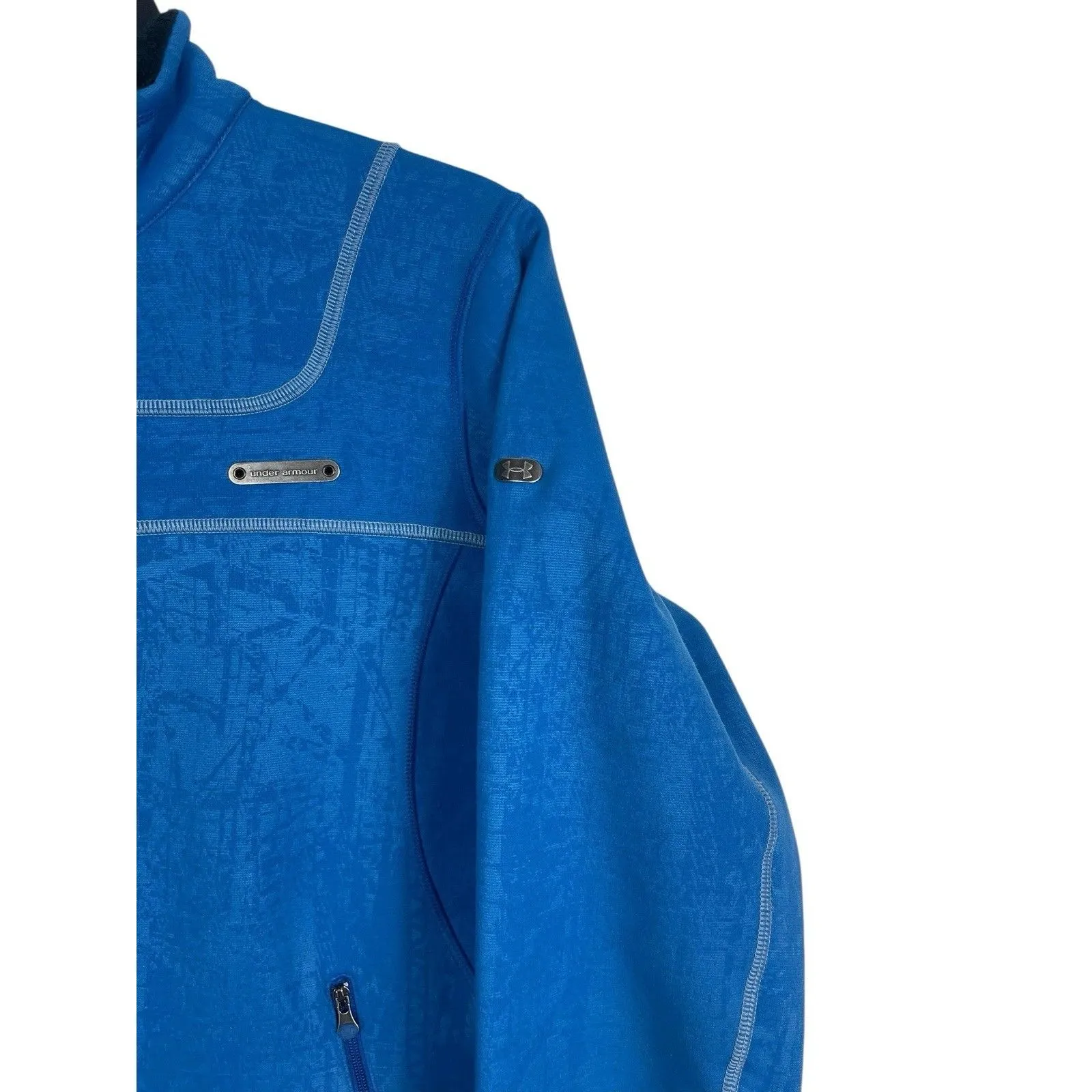Under Armour Blue Mottled Pattern Running Fleece M Zip Shacket Shirt Jacket - Image 5