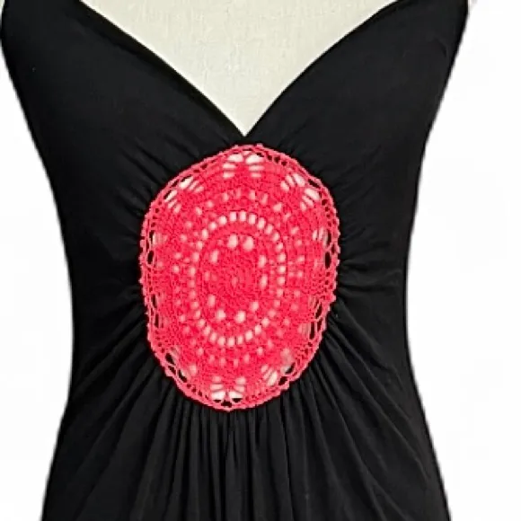 Moda International black crochet maxi dress boho beachy coastal swimwear Y2K - Image 3