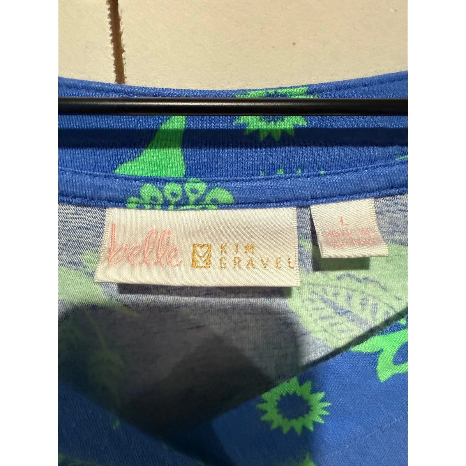 Belle by Kim Gravel Top Women L Blue Green Floral Boho Long Sleeve Artsy V - Image 5