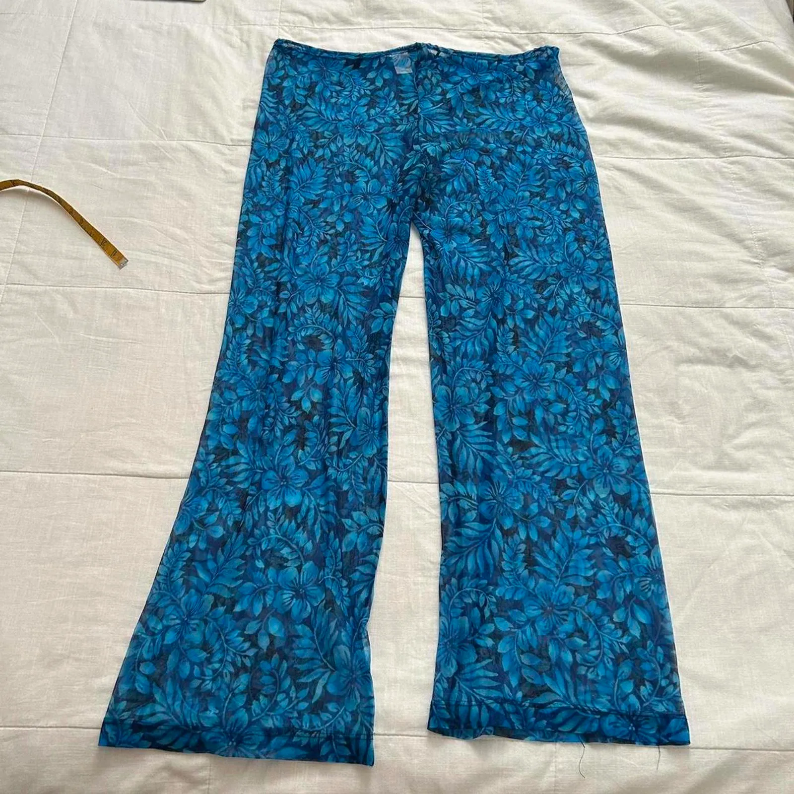 Y2K Cheroke bright Blue floral print mesh pants Size medium, made in the USA - Image 5