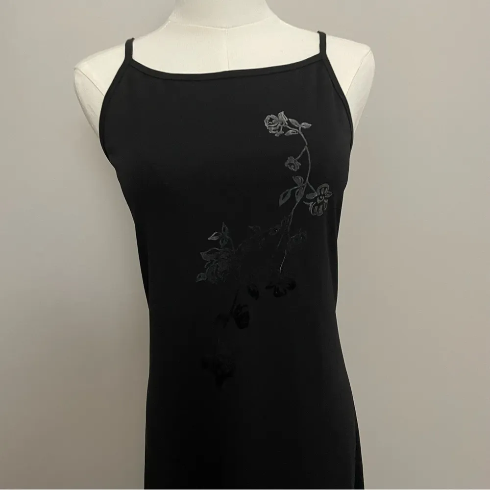 Vintage Y2K Byer Too Dress Maxi Floral Square High Neck Spaghetti Straps Black Size M - Image 2