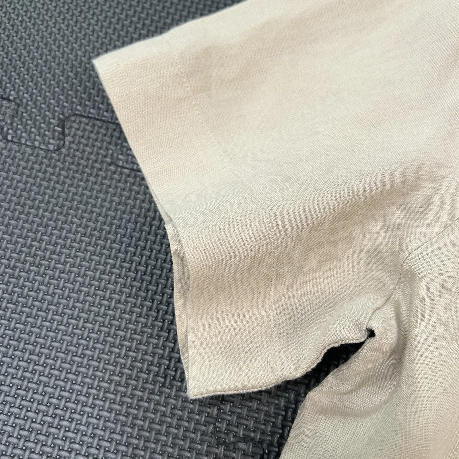 Quince Women's European Linen Short Sleeve Shirt Top Large‎ Beige Tan Button Up - Image 8