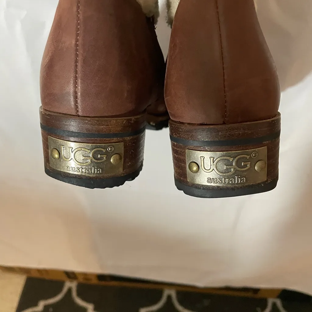 UGG Cream and Brown Heeled Boots vintage Australia Ugg women tall boots - Image 3