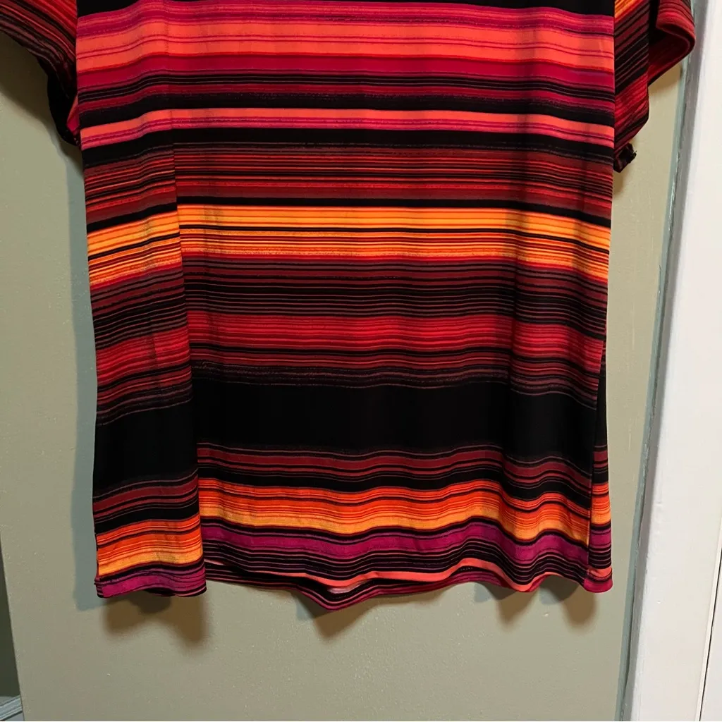 Worthington Blouse Black Red Pink Orange Stripes Scoop Neck PXL - Image 8