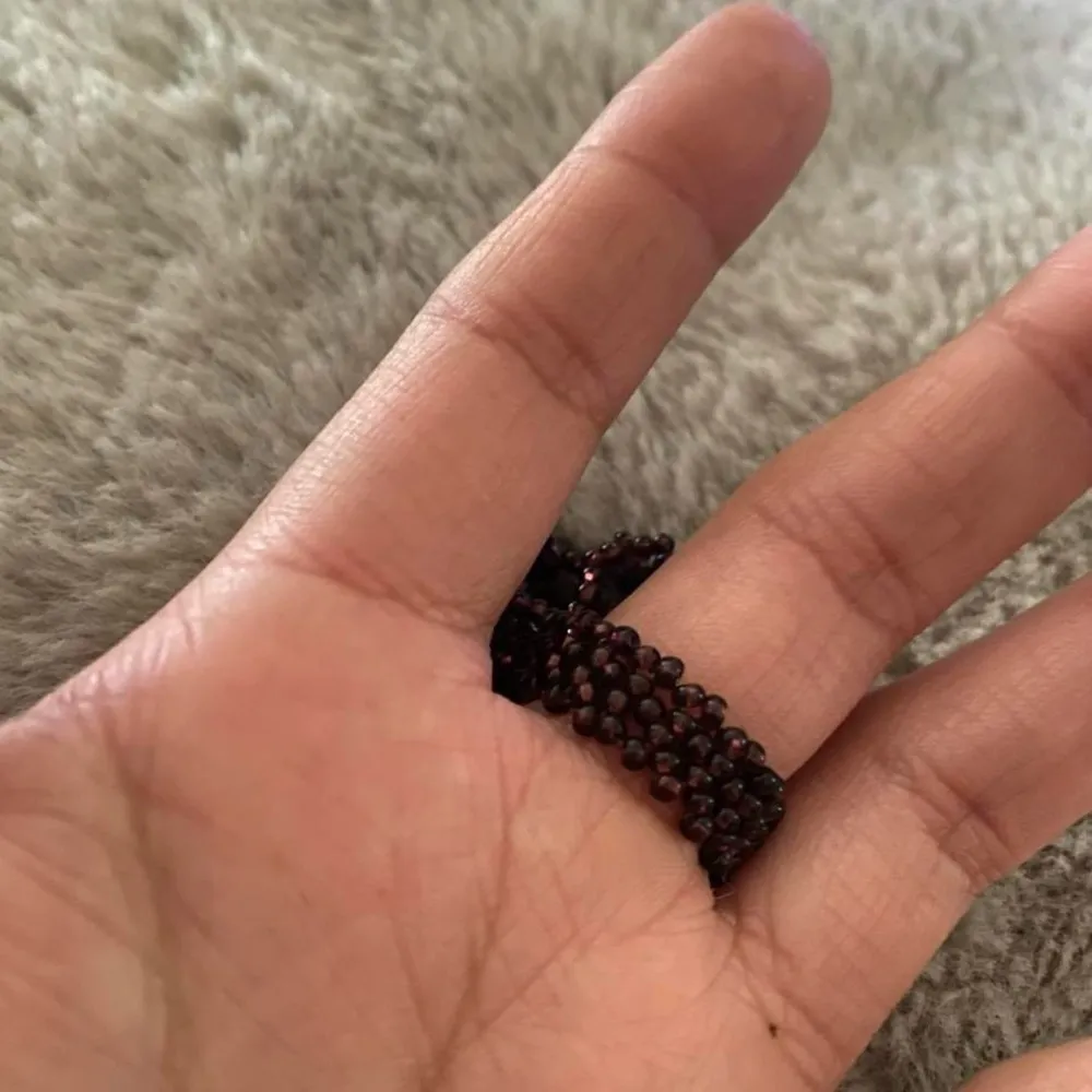 Handmade Purple Seed beaded Flower Ring size 6 - Image 2