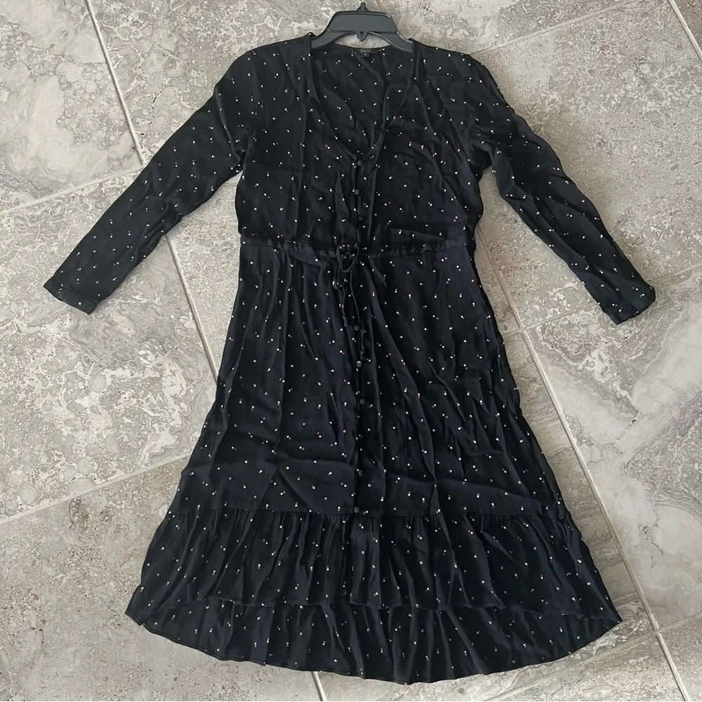 Rails Jade Offset Dot Dress Button Front Tiered Long Sleeve Size XS Retail $228 - Image 5