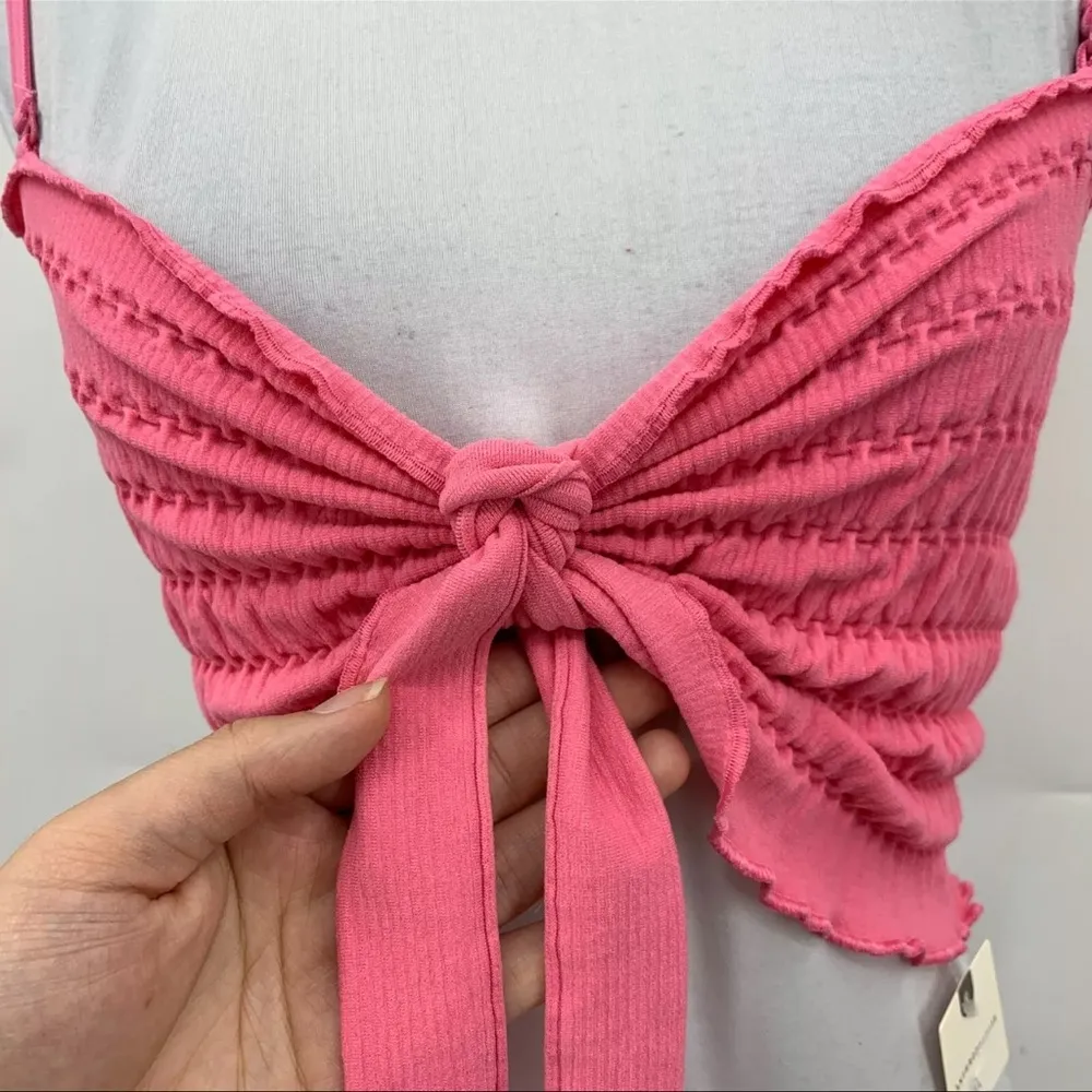 Anthropologie Tie Bandeau Crop Top Pink Raspberry Women’s Size L / XL NWT - Image 3