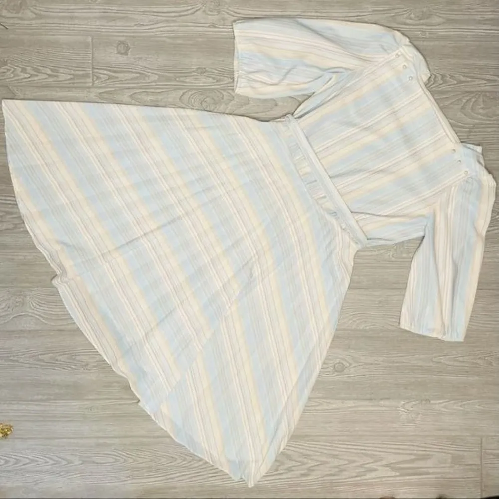 Vintage retro handmade 50s 60s pastel striped dress pleated skirt belted bead sh White - Image 3