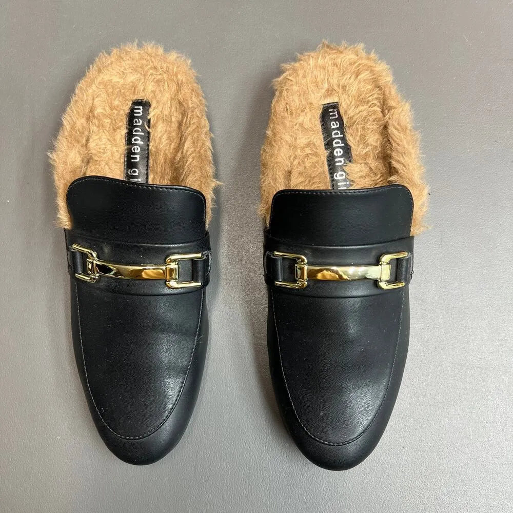 Madden Girl Brinly Womens Loafers Mules Size 8.5 Faux Leather Faux Fur Slip On - Image 3