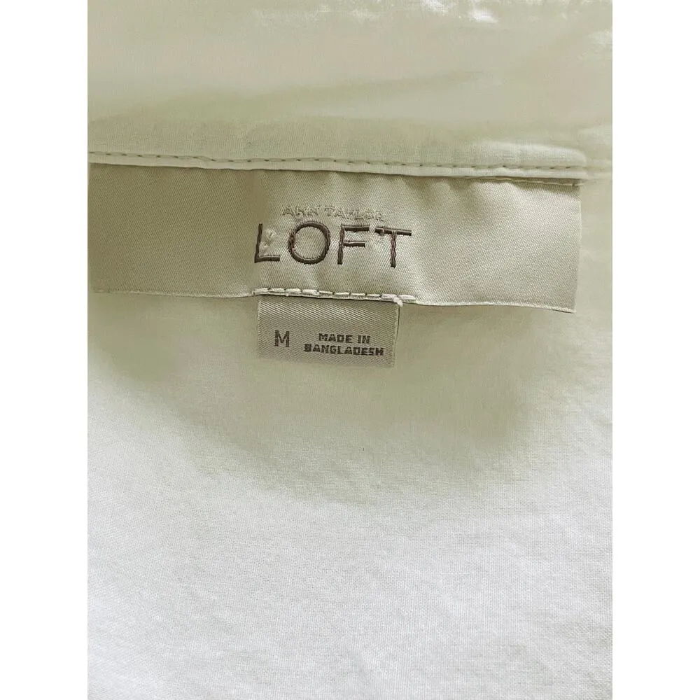LOFT White Cotton Button Down Shirt Flap Pockets - Image 2