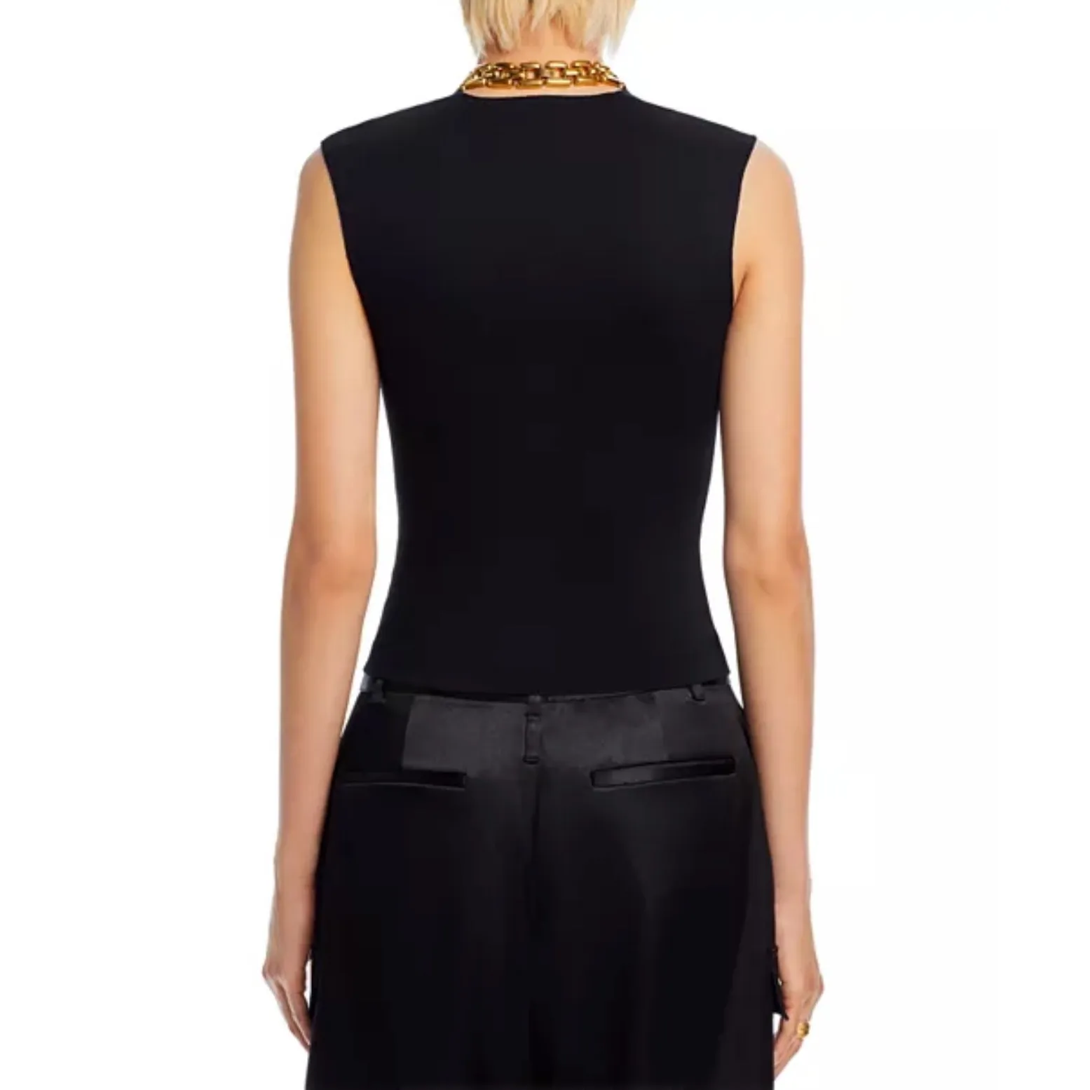 AQUA Black Square Neck Sleeveless Knit Tank Top Fitted‎ Trendy Basic - Image 3