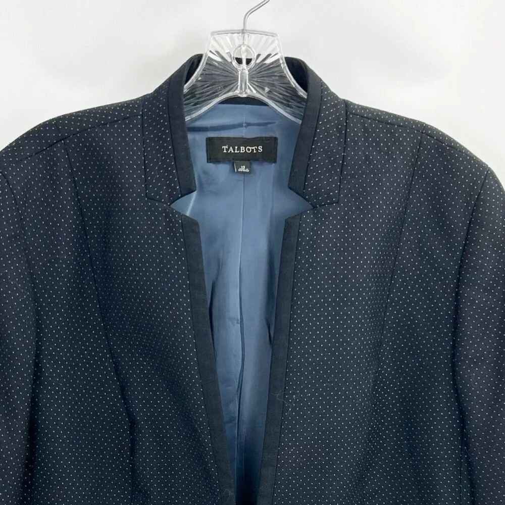 Talbots Blazer Navy Blue Wool Blend Polka Dot Jacket Blazer Size 12 - Image 3