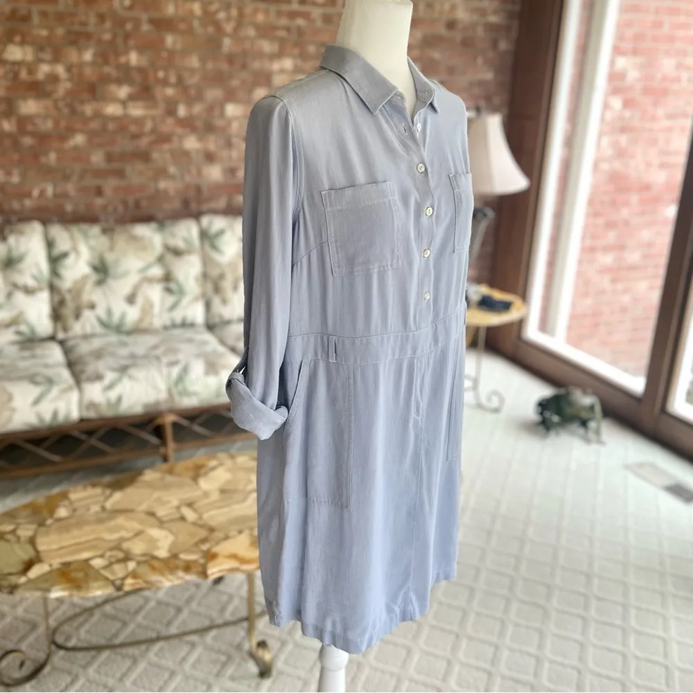 J. Jill Dress Lagenlook Linen Blend Shift Blue XS Casual Vacation Brunch Office - Image 11