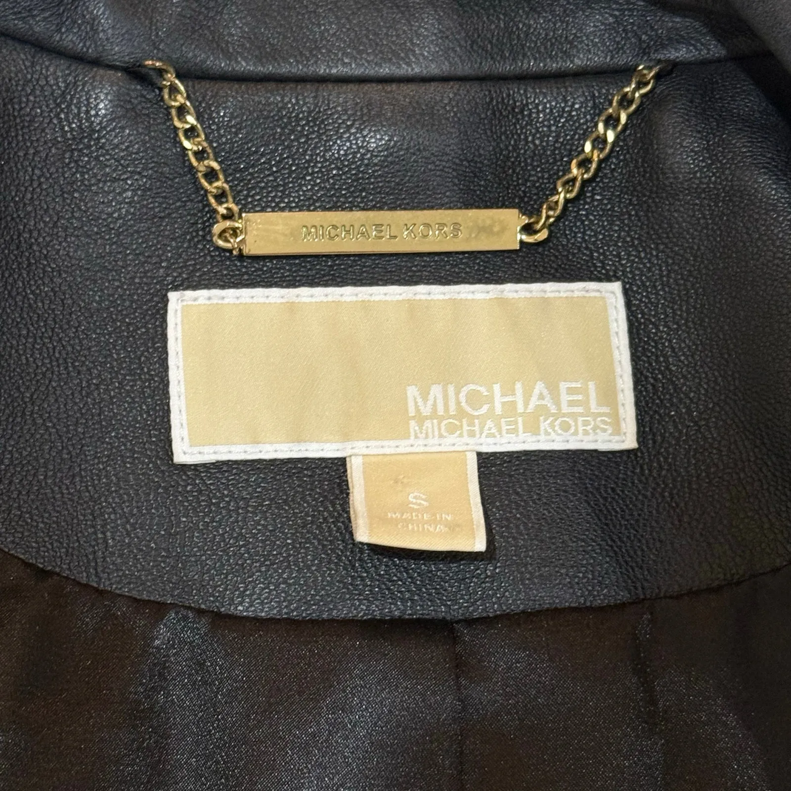 Michael Kors S Leather Short Sleeve Moto Jacket MK Biker Belted Zip Lamb Plongé - Image 11