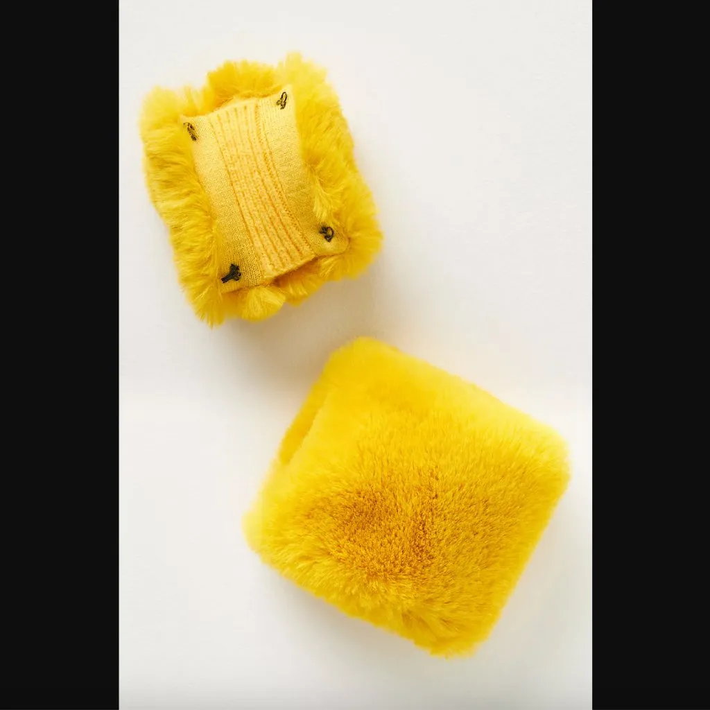 Anthropologie Mustard Yellow Faux Fur Cuffs - Image 2