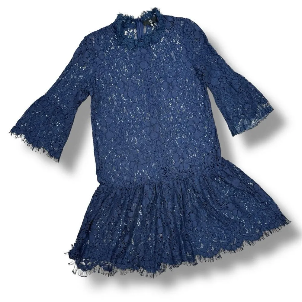 Missguided Sheer Lace Topper Tunic Dress‎ Navy Blue Size 4 Whimsigoth Boho Goth - Image 13