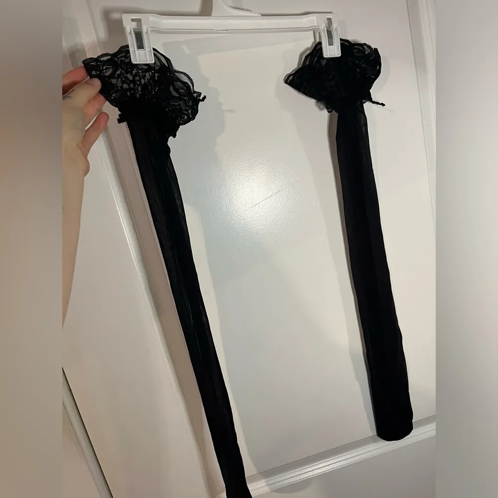 Unbranded Black Sheer Soft Stretchy Lace Trim Intimate Stockings One Size - Image 3