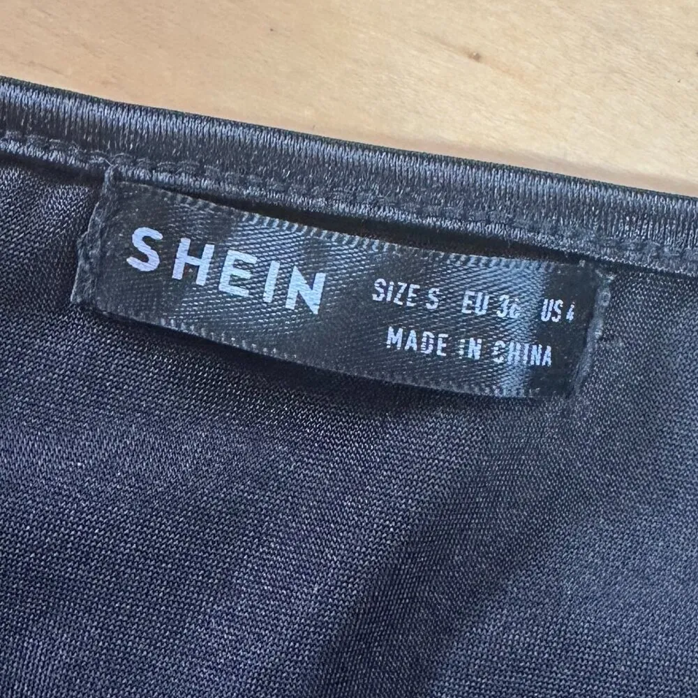 SHEIN Silky Black Lace Bra Crop Corset Style Top Size Small Satiny - Image 6