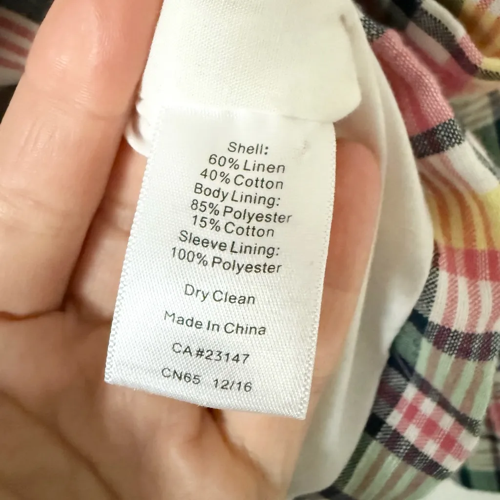 Talbots Cotton Linen Blend Two Button Blazer in Multi Plaid Size 4P - Image 6