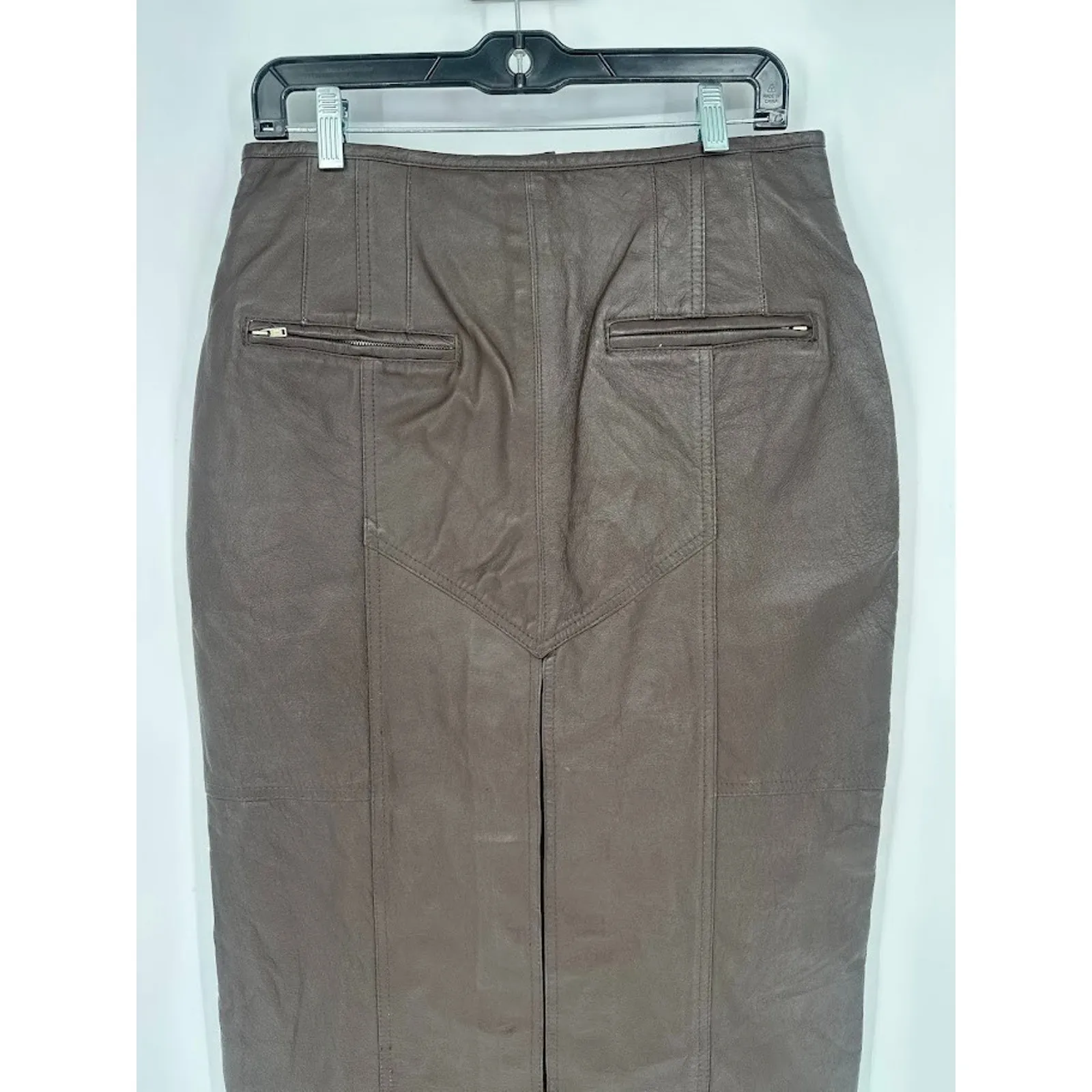 Vintage Y2K Real Leather Maxi Skirt Sz 14 Brown Button Front 90s Rare Minimalist - Image 5