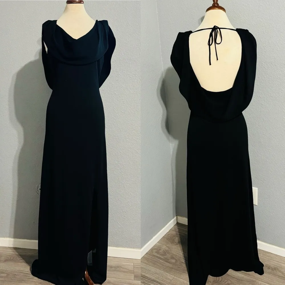 Zara Bloggers Fav Black Prom Elegant Open Back Fluid Neck Knit Maxi‎ Dress Sz L - Image 4
