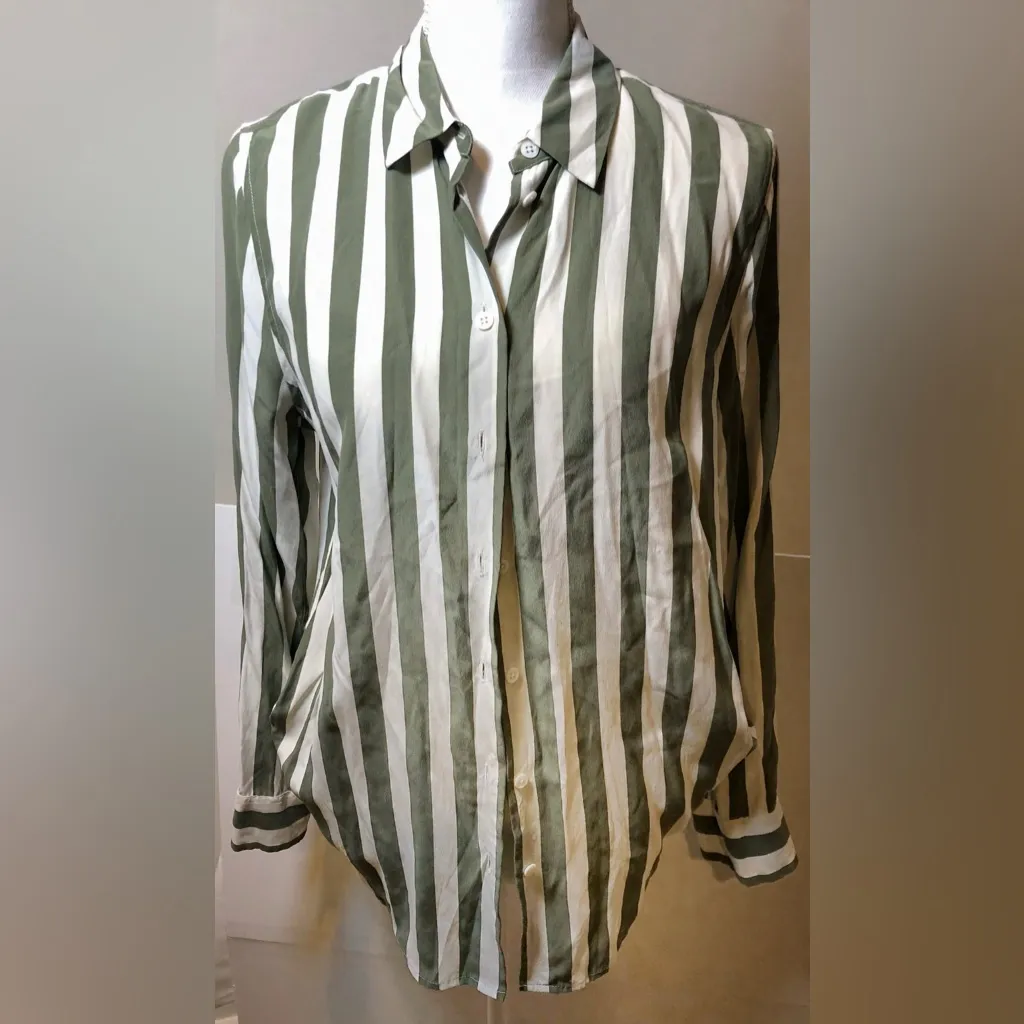 Equipment Olive and White Striped Shirt - Image 4