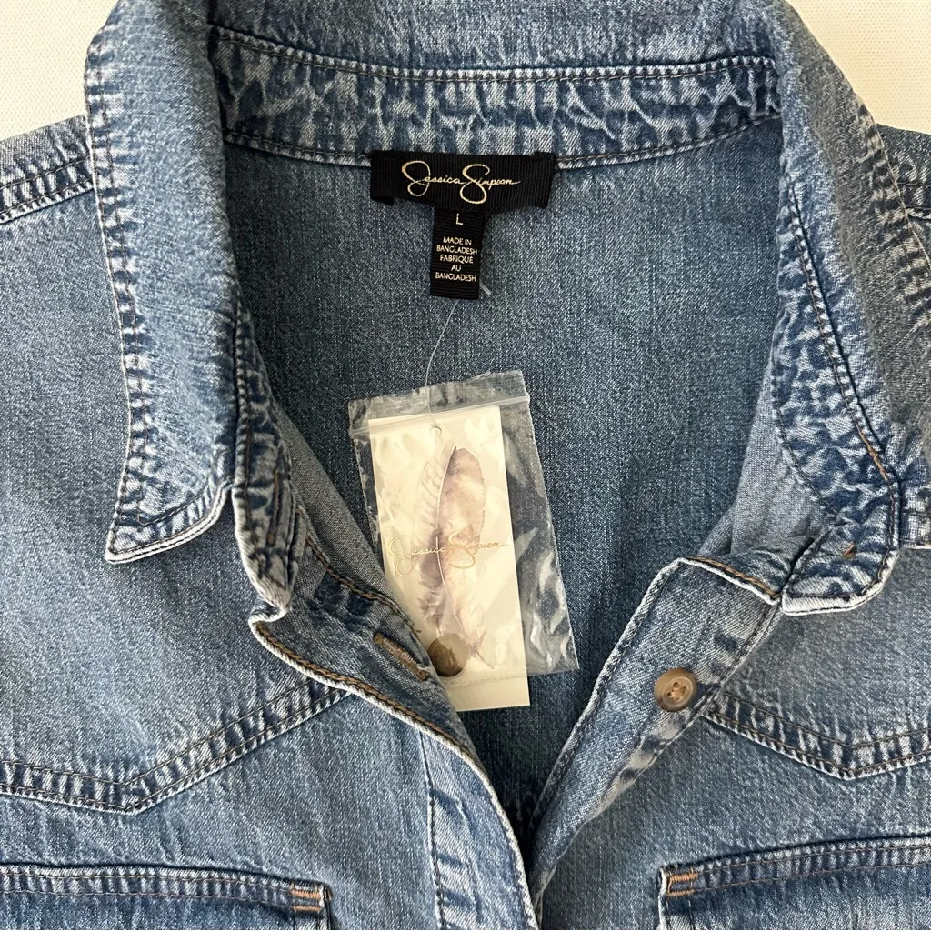 Jessica Simpson Blue Denim Button-Up Shirt Size L - Image 3