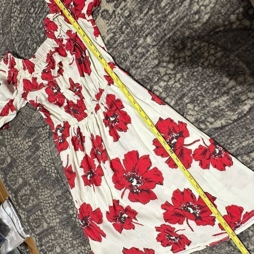 Ba&sh Women’s Size XS Red Floral Cream Kiara Off the Shoulder Short Mini Dress - Image 15