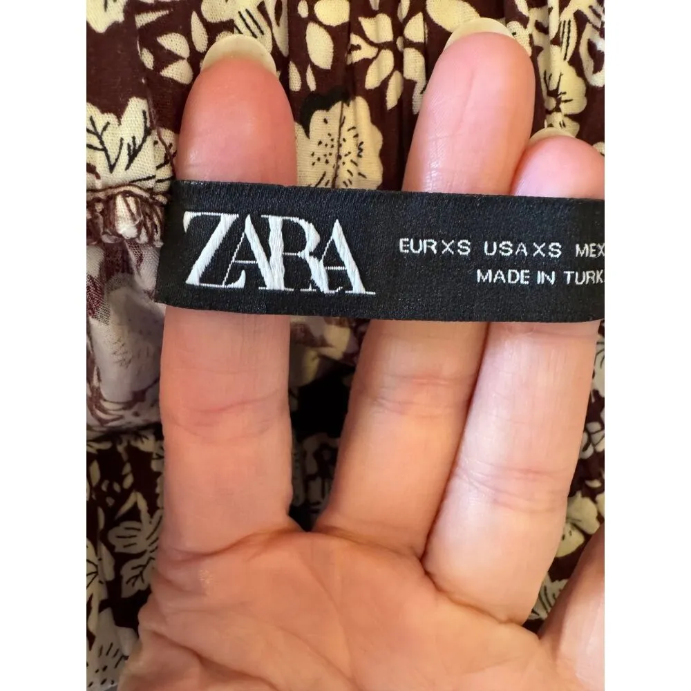 Zara Skirt Women XS‎ Burgundy White Floral Midi Boho Cottagecore Whimsical - Image 6