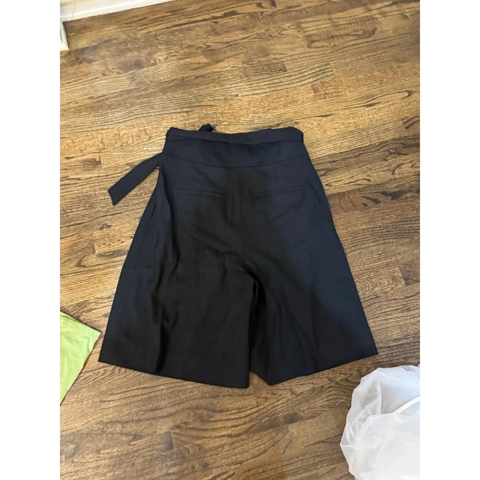 REBECCA TAYLOR Black Wide Leg Shorts Size 8 Wool 50's 60's Wrap Skort‎ Walking - Image 3