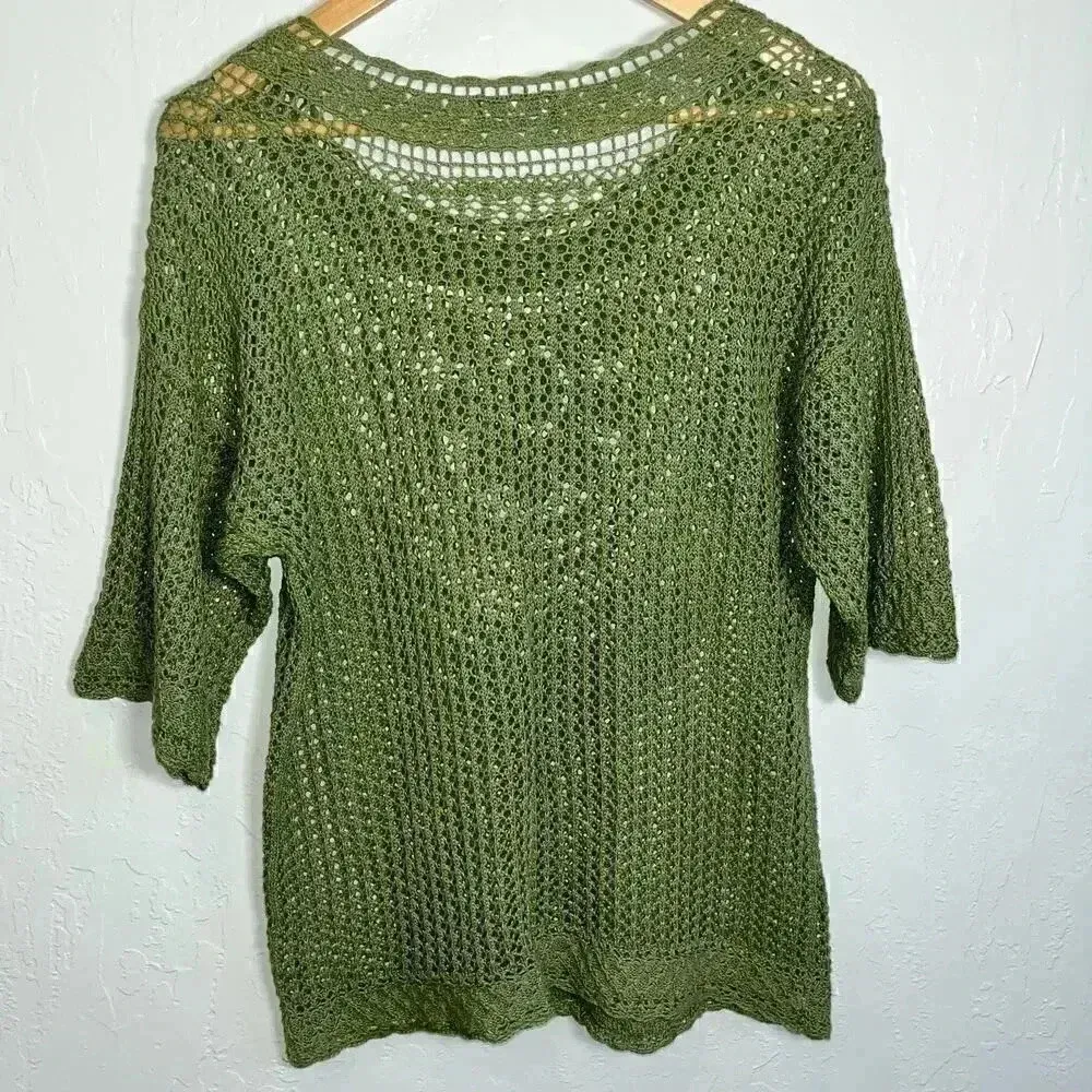 Coldwater Creek Green Boho Crochet Top Medium‎ - Image 2