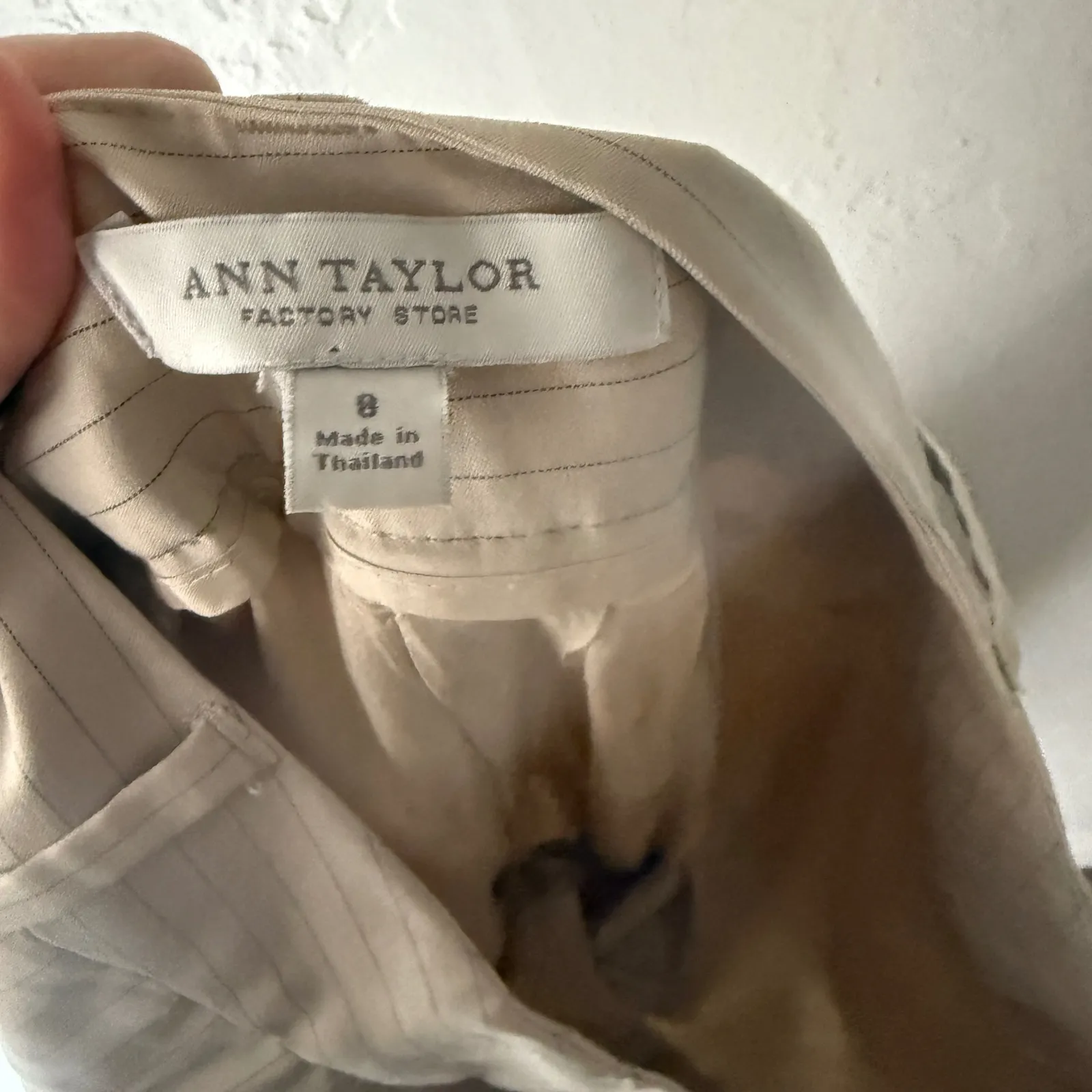 Ann Taylor Factory Y2k Womens Tan Pinstripe Wide Leg Dress Pants 8 Office Siren - Image 9