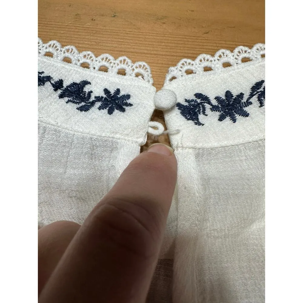 Mine White Floral Embroidery Cottagecore Prairie Boho Peasant Top Sheer Flaws - Image 9