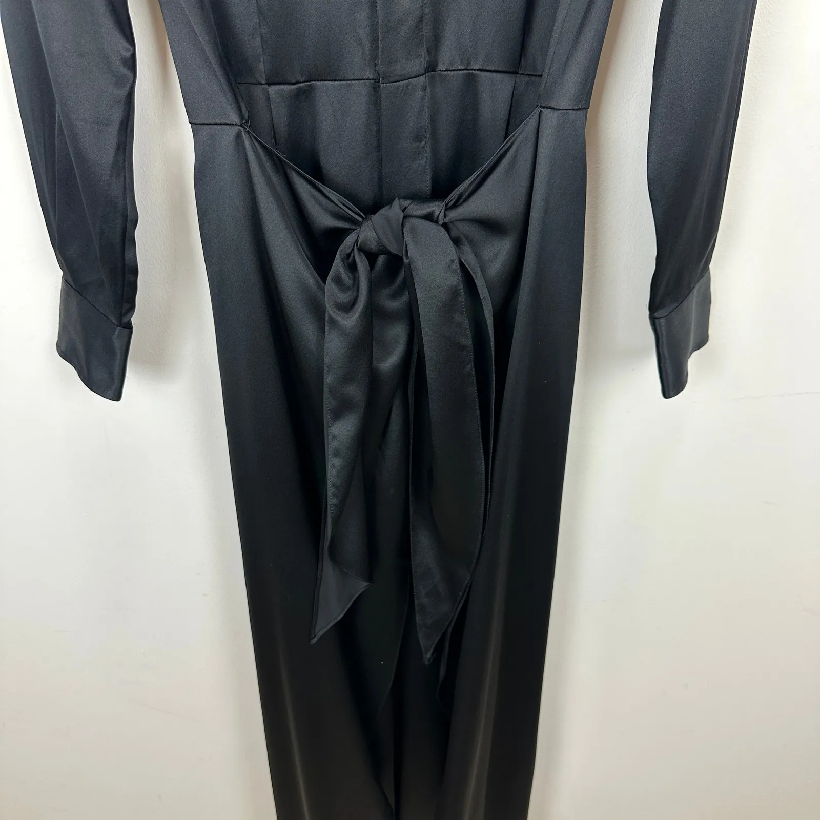 Polo Ralph Lauren Alai Silk Wrap Jumpsuit Long Sleeve Formal Evening Black US 4 - Image 5