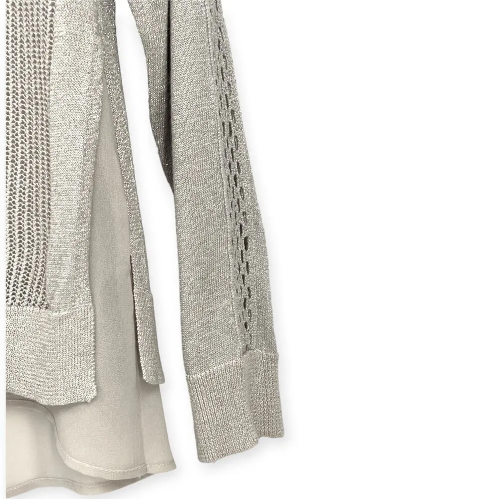 Lucky Brand | S | Metallic Silver V-Neck Long Sleeve Layered Pullover Sweater - Image 4